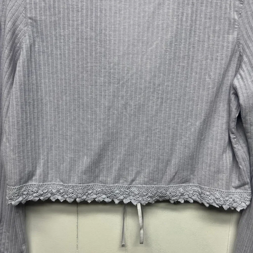 Free People Linen Blend Bohemian Cropped Lavender Women's Boxy Top Size Large